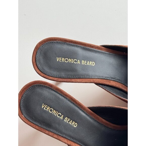 VERONICA BEARD Leslie Cedar Brown Suede Pointed Toe High Heel Mules, Size 8.5 - Picture 3 of 14